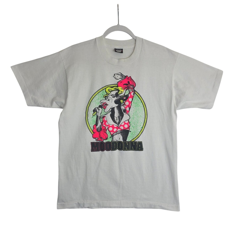 VTG 90s Moodonna Cow Parody T-Shirt Screen Stars Best Single Stitch Unisex L